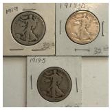 (3) Walking Liberty Halves