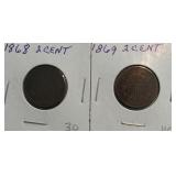 1868 & 1869 Two Cent Pieces