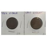 1866 & 1867 Two Cent Pieces