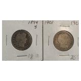 1894-S & 1901 Barber Quarters