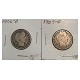 1906-D & 1907-D Barber Quarters