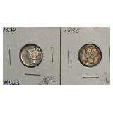 1934 & 1935 Mercury Dimes