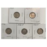 (5) Mercury Dimes