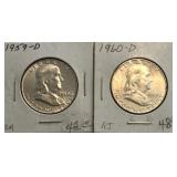 1959-D & 1960-D Franklin Halves