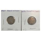 1869 & 1870 Nickel Three Cent Pieces
