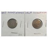 1867 & 1868 Nickel Three Cent Pieces