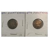 1871 & 1872 Nickel Three Cent Pieces
