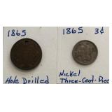 1865 Two & Three Cent Pieces