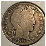 1907-S Barber Half Dollar