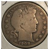1908-S Barber Half Dollar