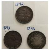 (3) Columbian Exposition Comm Half Dollars