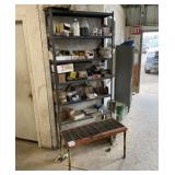Steel Shop Bench, Shelving & Contents