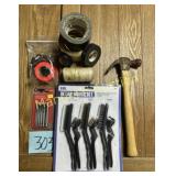 LOT MISC- HAMMER- TAPE- MORE