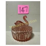 VTG GLASS AMBERINA SWAN COVERED DISH 4 1/2