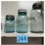 (3) VTG. BALL JARS WITH METAL LIDS