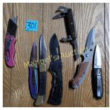 (6) VARIOUS USED POCKET KNIVES, 1 BOX BLADE