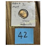 1984  KRUGERRAND GOLD COIN 1/10 OZ BU