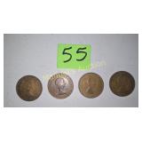(4) GR. BRITIAN 1/2 PENNIES 1958-1967