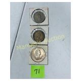 (2) 1/2 CROWN COINS, 1 ELIZABETH COIN