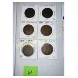 (6) VINTAGE BRITIAN BRONZE PENNY 1900-04-07-08-10