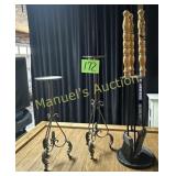 FIREPLACE TOOL SET & (2) CANDLE STAND HOLDERS