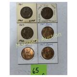 (6) GREAT BRITIAN PENNIES 1961-67