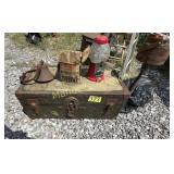 ANTIQUE TRUNK  & ASHTRAY , CAST IRON BELL