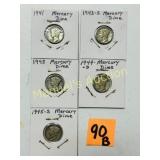 1941-42 S -43-44D 45S (5) MERCURY DIMES