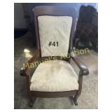 OAK UPHOLSTERED ROCKER-EARLY 20TH CENTURY