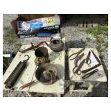 BOX OF ANTQUES & (2) TABLES