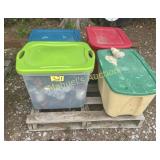 (4) TOTES W/LIDS MISC CHRISTMAS SMALL TREES,