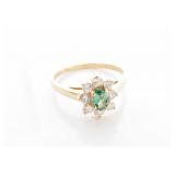 14K Yellow Gold Emerald and Diamond Ring