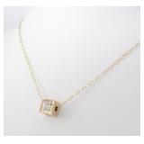 14K Yellow Gold Diamond Cube Pendant