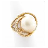 14K YG Golden South Sea Pearl, Diamond Ring