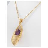 18K Yellow Gold Amethyst Pendant on Chain