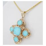 14K Yellow Gold Crystal/Turquoise Cross Pendant