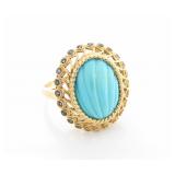 14K Yellow Gold Turquoise, Sapphire Ring