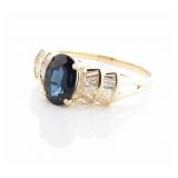 14K Yellow Gold Sapphire, Diamond Ring