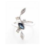 14K White Gold Sapphire, Diamond Spray Ring