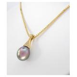 14K Yellow Gold Black Pearl, Diamond Pendant