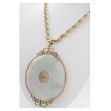 14K Yellow Gold Jade Pendant, 2" Diameter