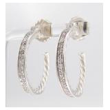David Yurman Diamond Sterling Silver Hoop Earrings