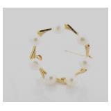 14K Yellow Gold Cultured Pearl Wreath Brooch