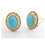 14K Yellow Gold Turquoise, Sapphire Earrings