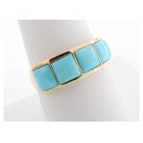 14K Yellow Gold Turquoise Band Ring