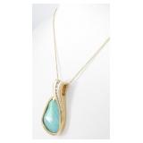 14K Yellow Gold Boulder Opal, Diamond Pendant