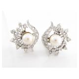 Vintage Platinum Cultured Pearl, Diamond Earrings