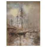 Glen C Henshaw 22x16 Pastel Moody Harbor Scene