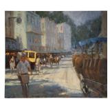 Fred Doloresco 20x14 O/C Street Scene, Horses, Etc