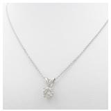 14K White Gold Diamond Solitaire Pendant, Chain
